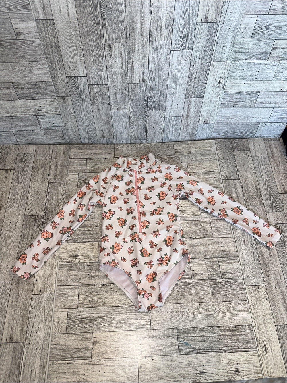 Girls size 4T Long Sleeve Floral One-Piece Swimsuit - Pink